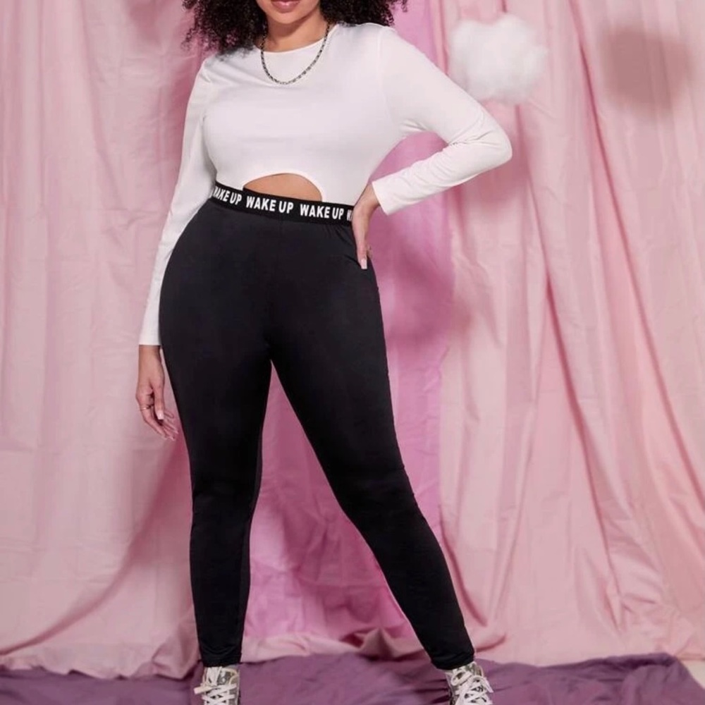 Plus Letter Tape Detail Crop Tee and Leggings Set